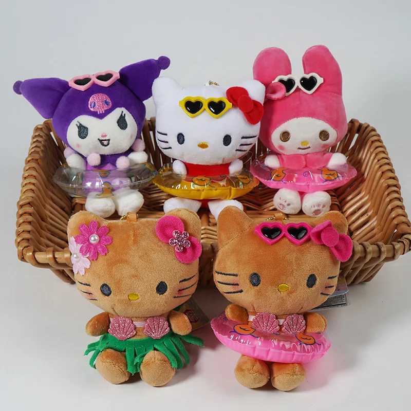

Hello Kitty Plush Keychain Pendant Cartoon Hawaiian Grass Skirt Series Kawaii Sanrio Plushie Doll Toys Bag Decor for Girls Gifts