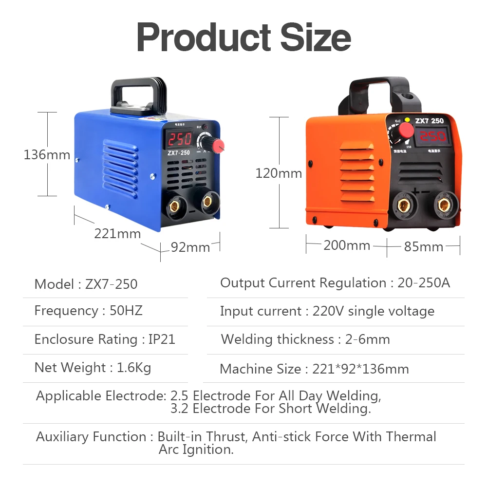 MMA-250 Portable Welding Machine Inverter Arc Electric Welder Current Adjustable Compact Welding Machine Mini IGBT DC Arc Welder 6