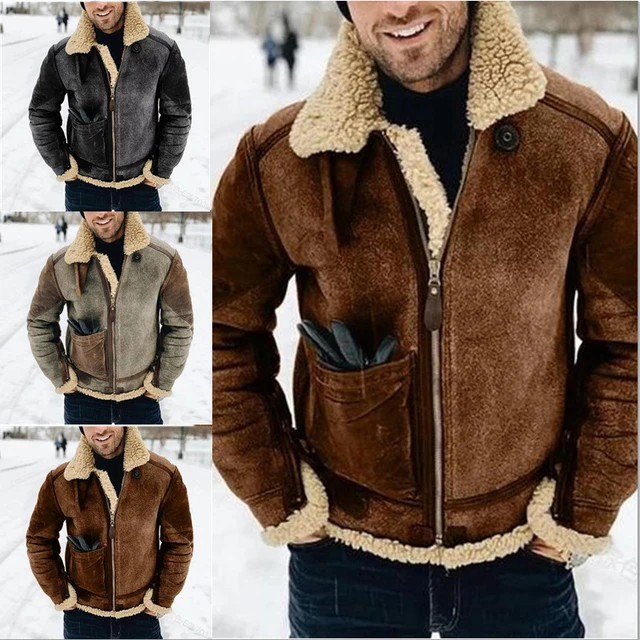 2023 Imitation Leather Fleece Men's Coat Winter Warm Fur