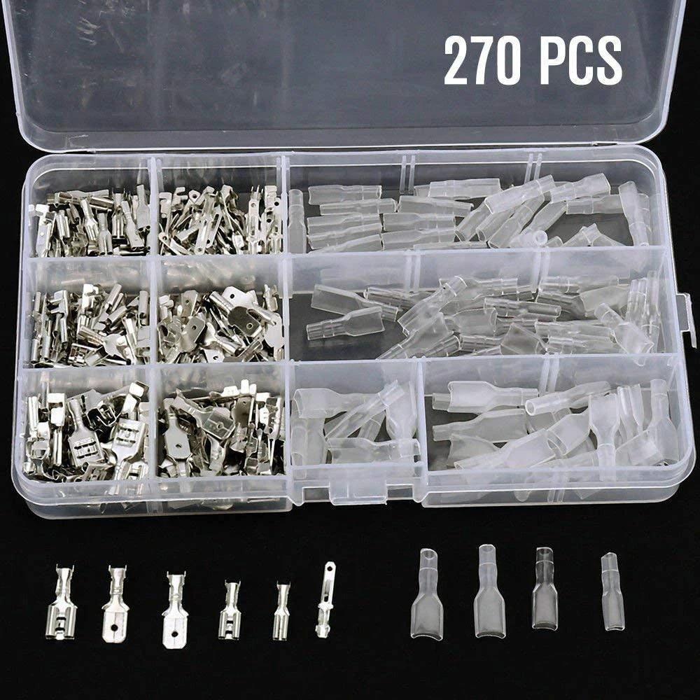 Lot De 270 Connecteurs à Sertir Femelles & Mâles Isolés - Tailles 2.8, 4.8, 6.3mm, Pour Câblage Auto/élec