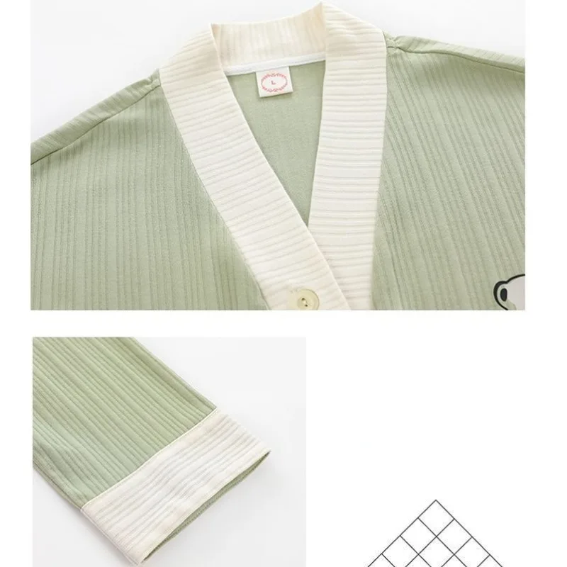 Couple Pajamas Women Men Spring Fall Loungewear Long Sleeve Pants Cotton Sleepwear Set Korean Loose Youth Homewear Outfit Pijama