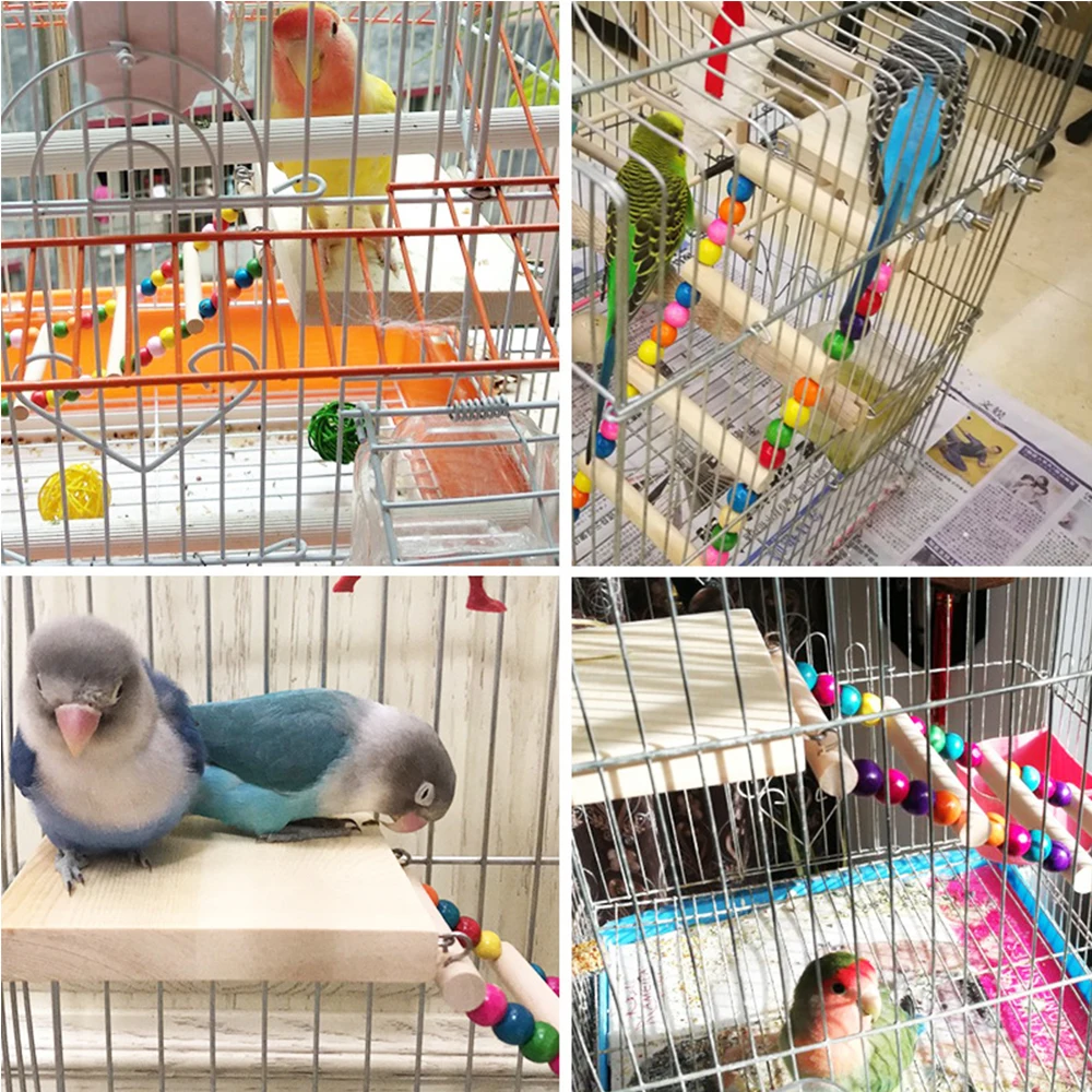 Parrot Toy Bird Toy Bird Cage Accessories Bird Swing Toy NONOR Parrot Toys Hanging Ladder Bridge Wooden Hamster Swing Climbing Natural Wood Hanging Colorful Balls Bird Stairs Supplies
