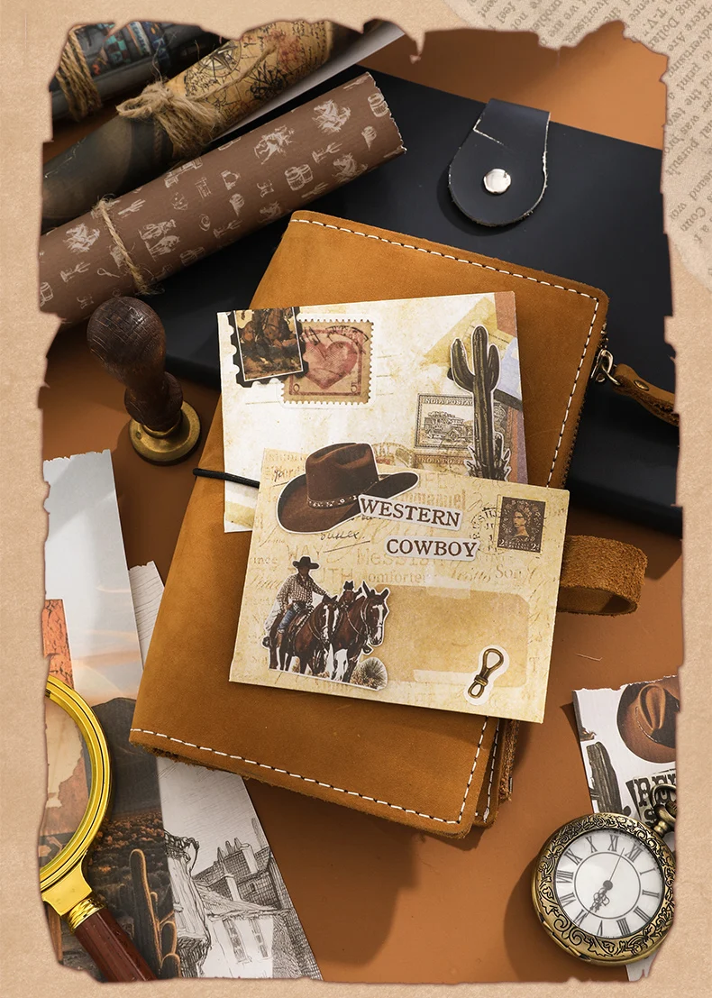 Plus Size 50sheets Washi Stickers Material Paper Collection Book Western Cowboy Gothic Castle Style DIY Scrapbook Supplies