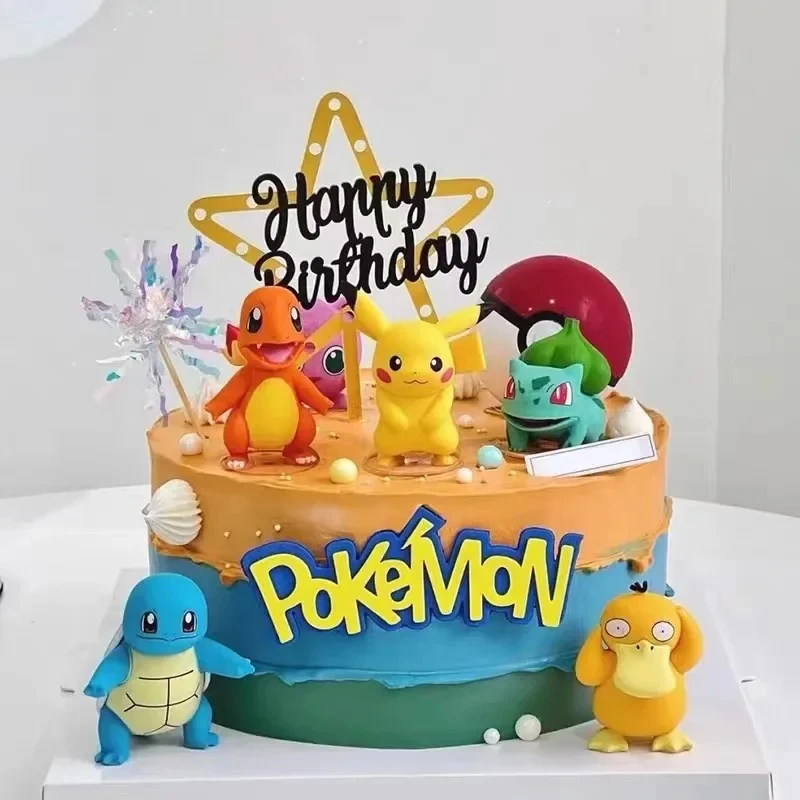 13Pcs/set Pokemon Cake Topper Party Anime Figure Pikachu Happy Birthday Pokemon Cake Decoration Ornaments Supplies Boy Kids Gift pokemon figurines