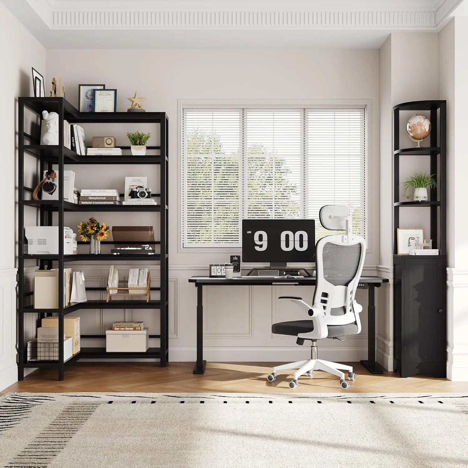 72" Tall Corner Book Shelves Cases 2 Pieces Open Bookcase Large Storage Display Shelf Standing 6 Tier Shelving Unit with Cabinet