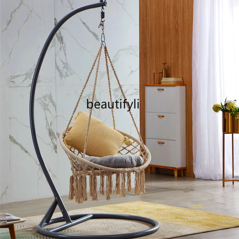 

yj European Style Cotton String Hanging Basket Simple Dormitory Room Glider Princess Swing Ins Leisure Chair