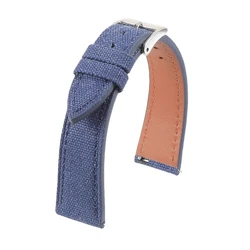 Handcrafted Vintage Canvas Watch Strap - Slim Design, Quick Release - 22mm (Blue)