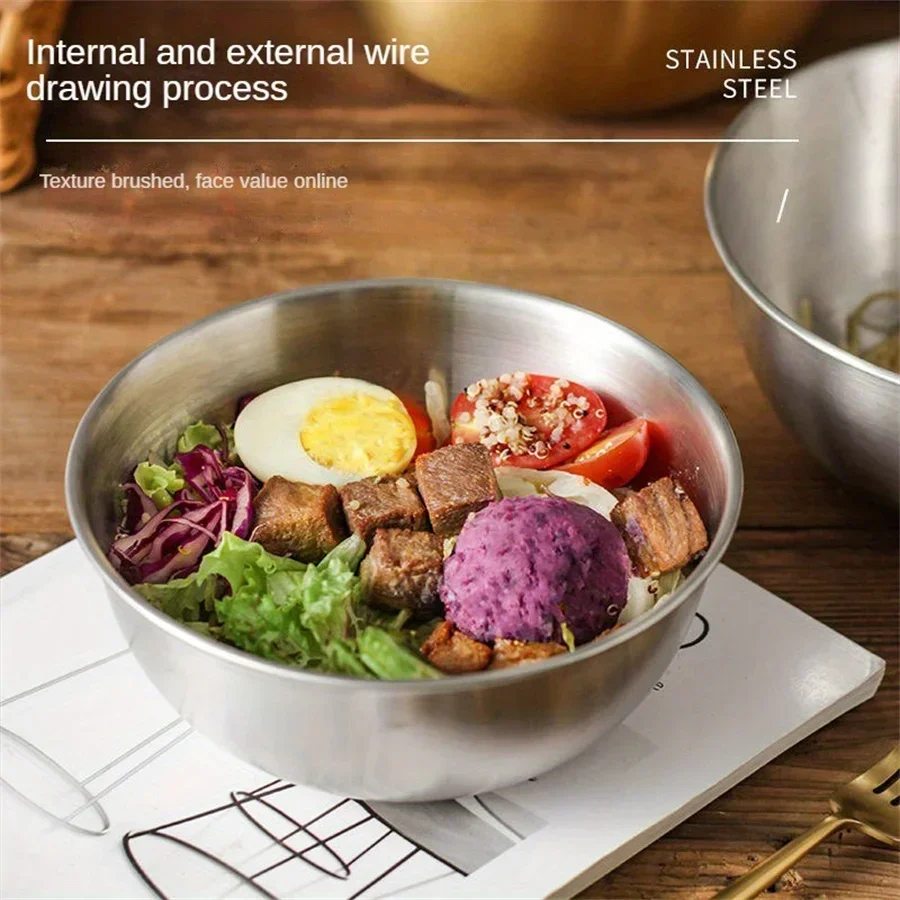Korean stainless steel fruit and vegetable salad bowl with rice bowl, cold noodle bowl, instant noodle cold mixing bowl