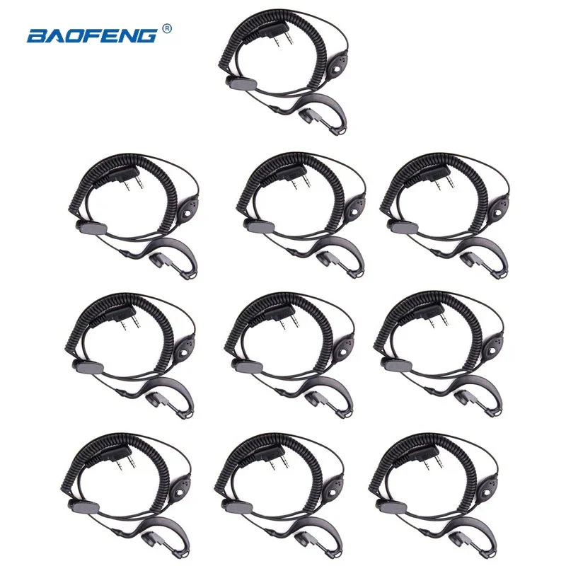 

10pcs Baofeng UV-5R Two Way Radio 2Pin Ear Hook PTT Mic Handsfree Flexible Earphone Microphone for BF-888s Kenwood Walkie Talkie