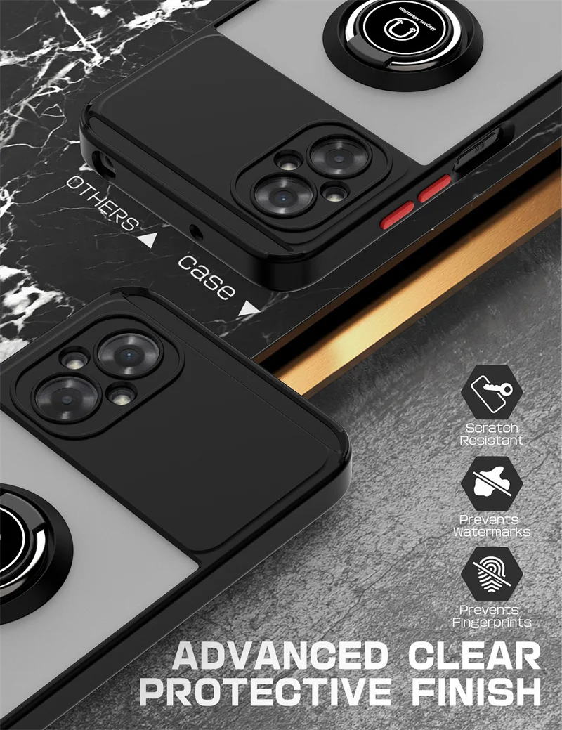 Shockproof Matte Armor Phone Case with Metal Ring Holder