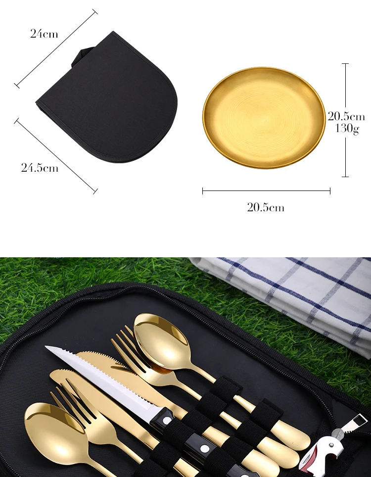 10Pcs Camping Tableware Set 304 Stainless Steel Picnic Cutlery Set With Tableware Storage Bag Portable Picnic Set Camping Dishes