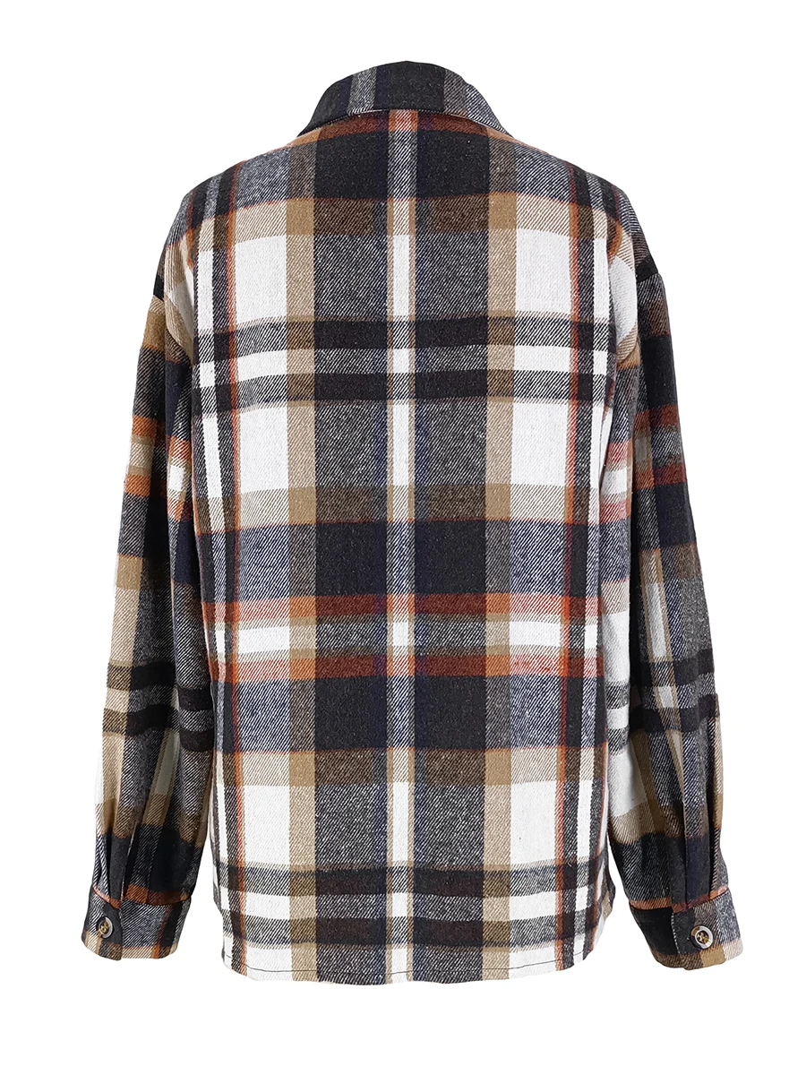 Chemisier-veste vintage à carreaux pour femme, à manches longues, boutonné, décontracté, pour l'automne et l'hiver, coupe oversize