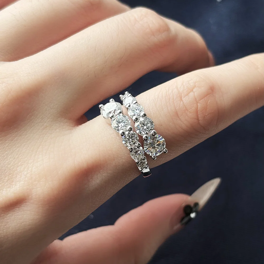 Joyas De Mujer Set De 5 Anillos Apilables De Moissanita - Plata 925, 1.5 Cttw, Color D, Claridad VVS1, Con Certificado Set De 5 Anillos Apilables Plata 925