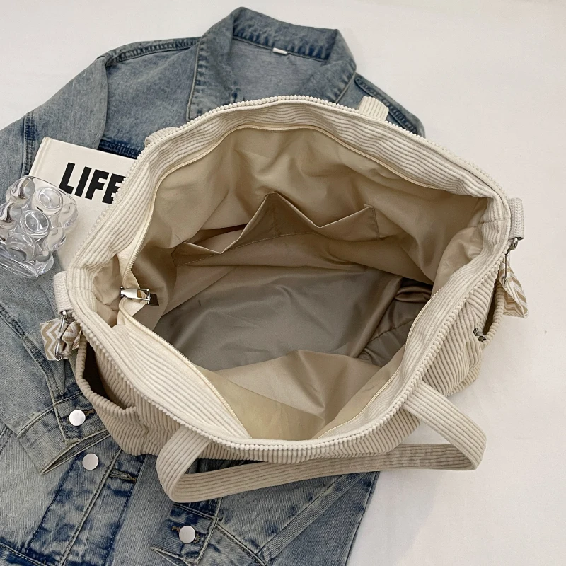 Casual and Lazy Style Bag for Women, Autumn and Winter New Fashion Corduroy Tote Bag, Large Capacity Commuter Shoulder Bag, Underarm Bag, Crossbody Bag