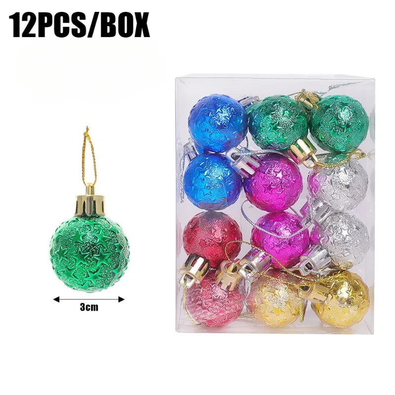 Juego de 12/60 minibolas navideñas de 3 cm para colgar en el árbol de Navidad, adornos de bolas de colores para fiestas en casa y Año Nuevo