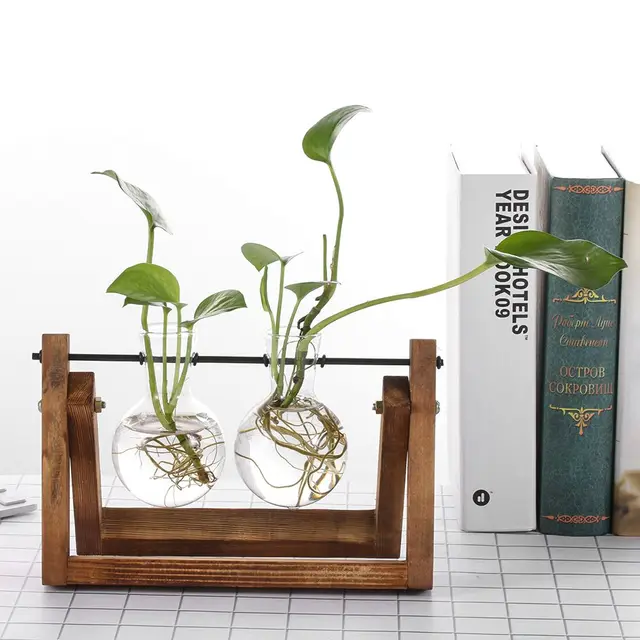 Otthoni Dekoráció Ültetvényes Vintage Bonsai Virág Edény Hidroponikus Növény Vázák Üveg Váza Fa Keret - Image 5