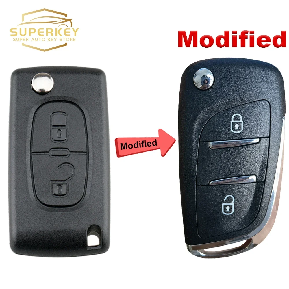 Carcasa de llave de coche remota modificada SUPERKEY, funda abatible para  Peugeot 207, 307, 308, 407, 607, Citroen C2, C3, C4, C5, Berlingo, HU83, VA2