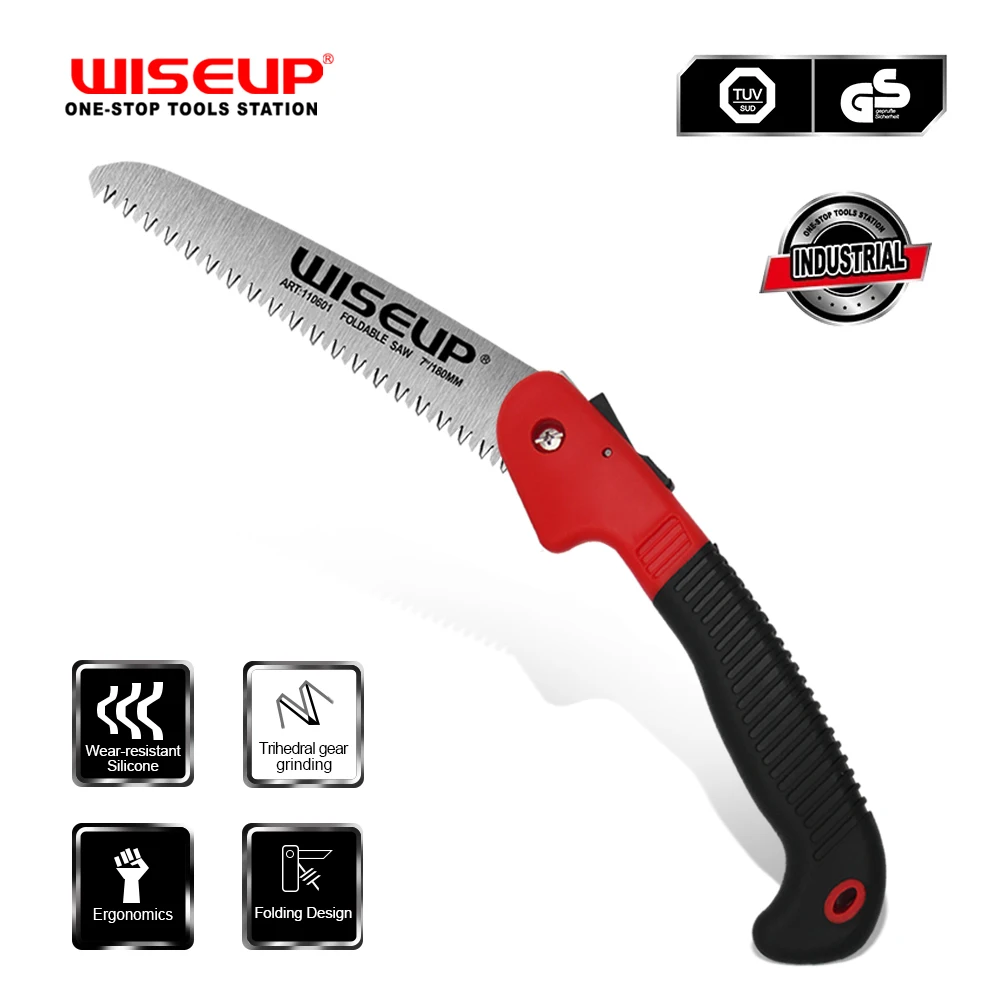 WISEUP Folding Saw Portable Camping Hand Saw with Gear Lock Carbon Steel Blade Gardening Trimming Woodworking Hand Tools 2
