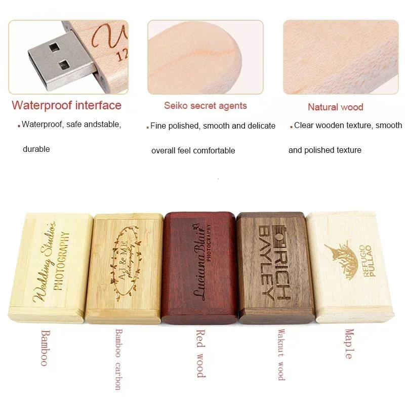 Usb flash drive Flash drive JASTER free custo logo wooden box USB flash drive 128GB personal logo wedding gift memory stick 64GB wood pendrive 32GB U disk