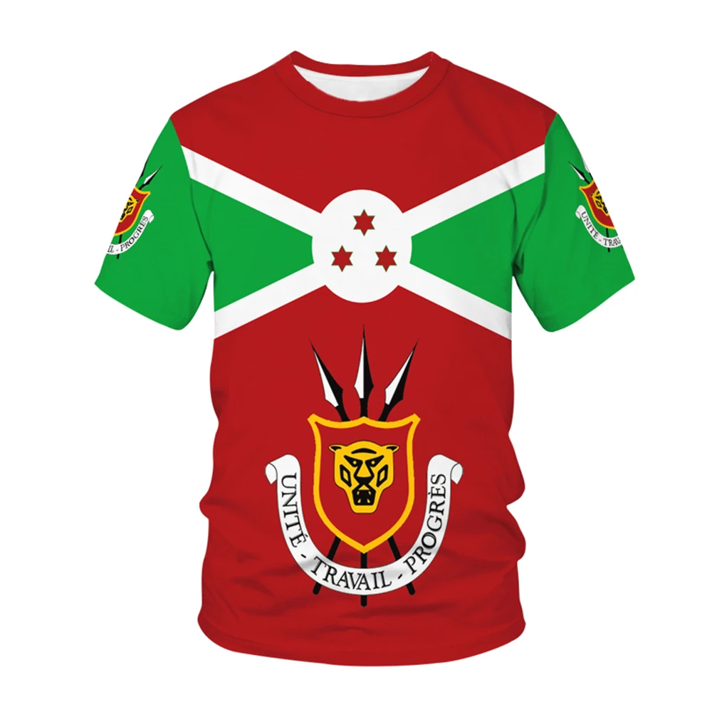

Burundi National Flag Pattern T-shirt Men's Hot-selling New Summer Women's Short-sleeved T-shirt Top Shirt Children's 3D