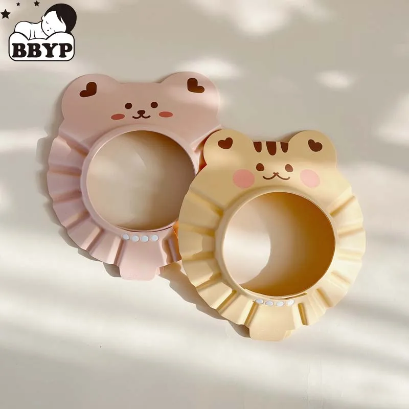 Foam Cartoon Bear Baby Shower Soft Cap Adjustable Hair Wash Hat for Kids Ear Children Shampoo Bathing Shower Protect Head Cover