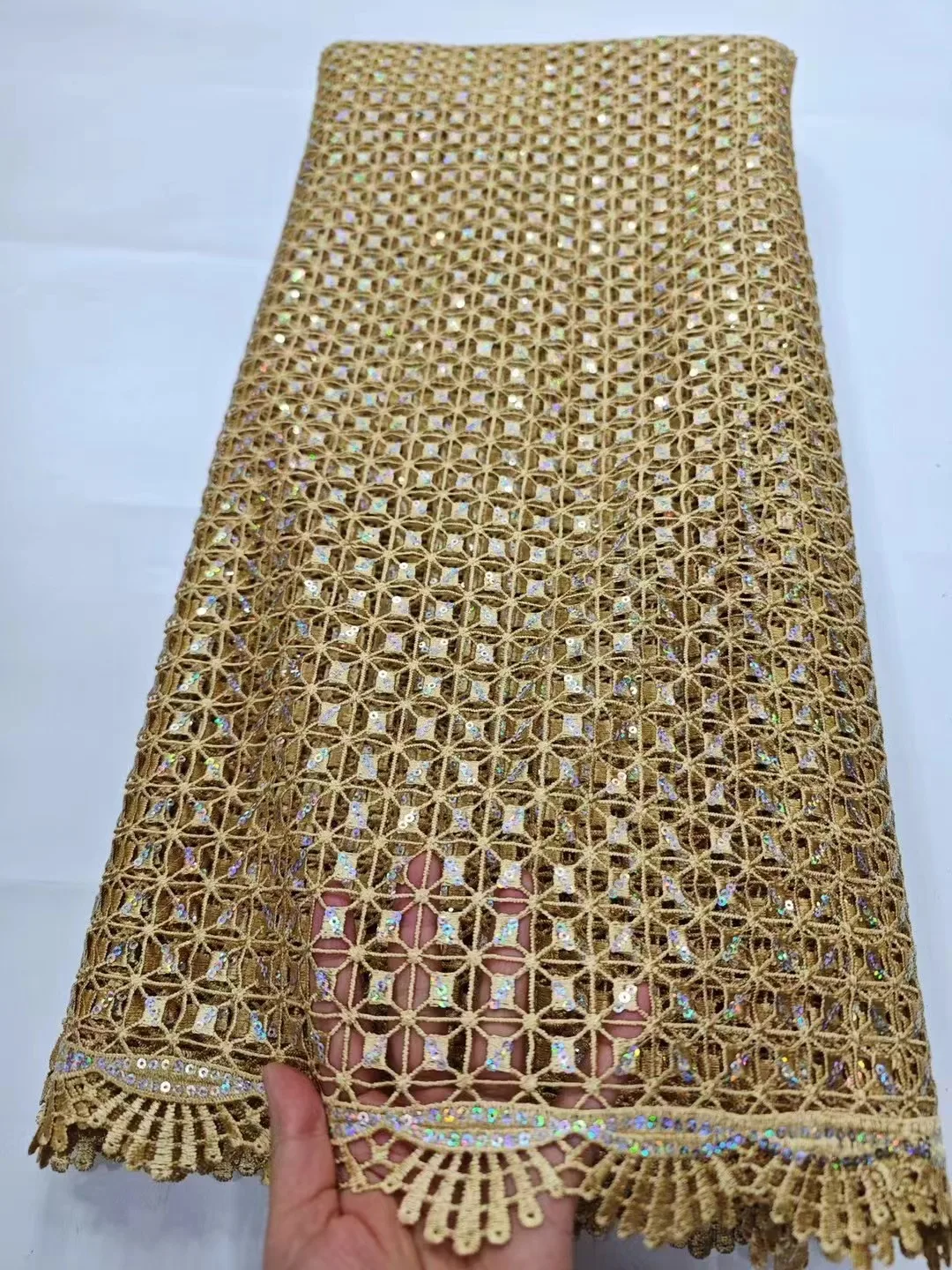 

African Guipure Cord Lace Fabric 2024 Latest Nigerian Water Soluble Lace Fabric with Sequins for Women Party Dresses Sew