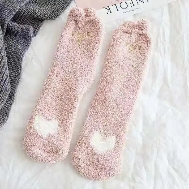 5 Paar warme und flauschige Cartoon-Tiersocken, warme Korallen-Fleece-Socken in Rundlänge für den Winter, Damenstrümpfe und Strumpfwaren – Detail 6
