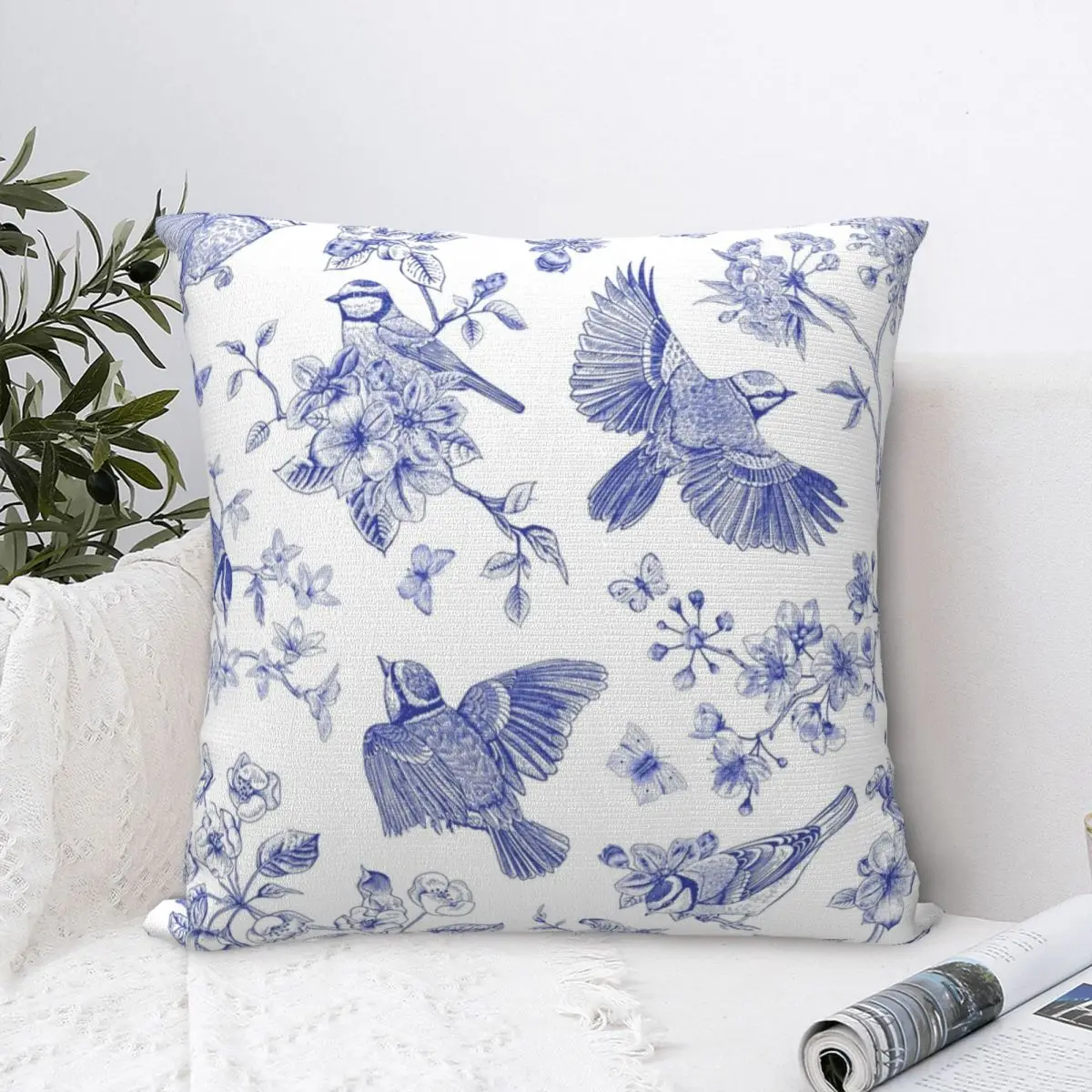 

Vintage Blue Toile Birds French Country Pillowcase Pillow Case Cushion Cover Home Sofa Car Decorative Throw Pillow Pillowcases