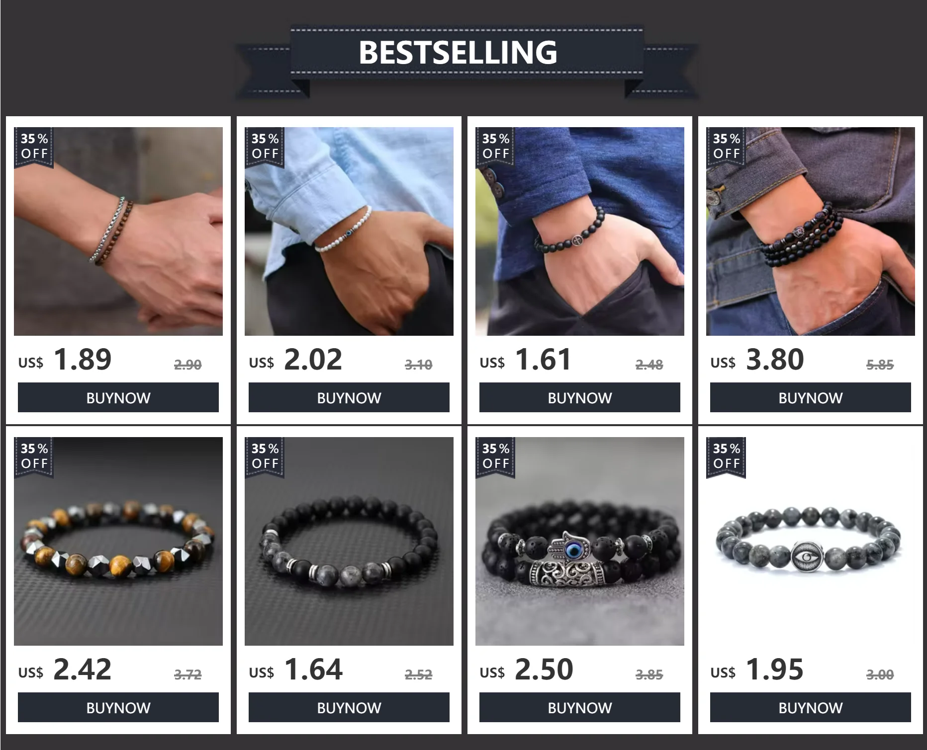 Noter 2 Teile/satz Stilvolle Hämatit Heilung Perlen Armband Für Männer 8mm Lava Tiger Augen Obsidian Stein Meditation Strang armband – Detail 1