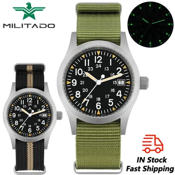 Militado ML05 38mm montre Vintage Ronda 515 mouvement à Quartz montres saphir bombé avec revêtement AR haute transparence montres lumineuses 1