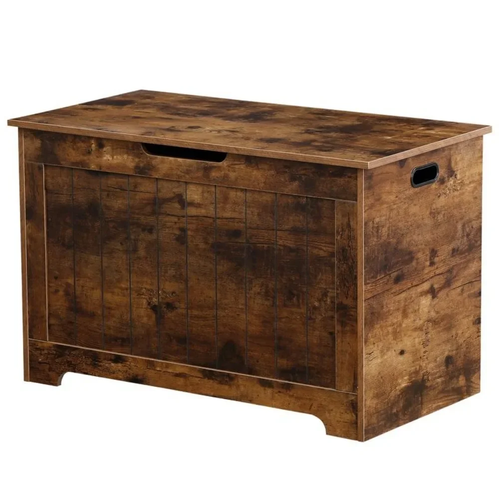 Wooden Storage Chest with Safety Hinges-30-Inch Bedroom and Entryway Storage Bench, Farmhouse Style Wooden Toy Box for Kids