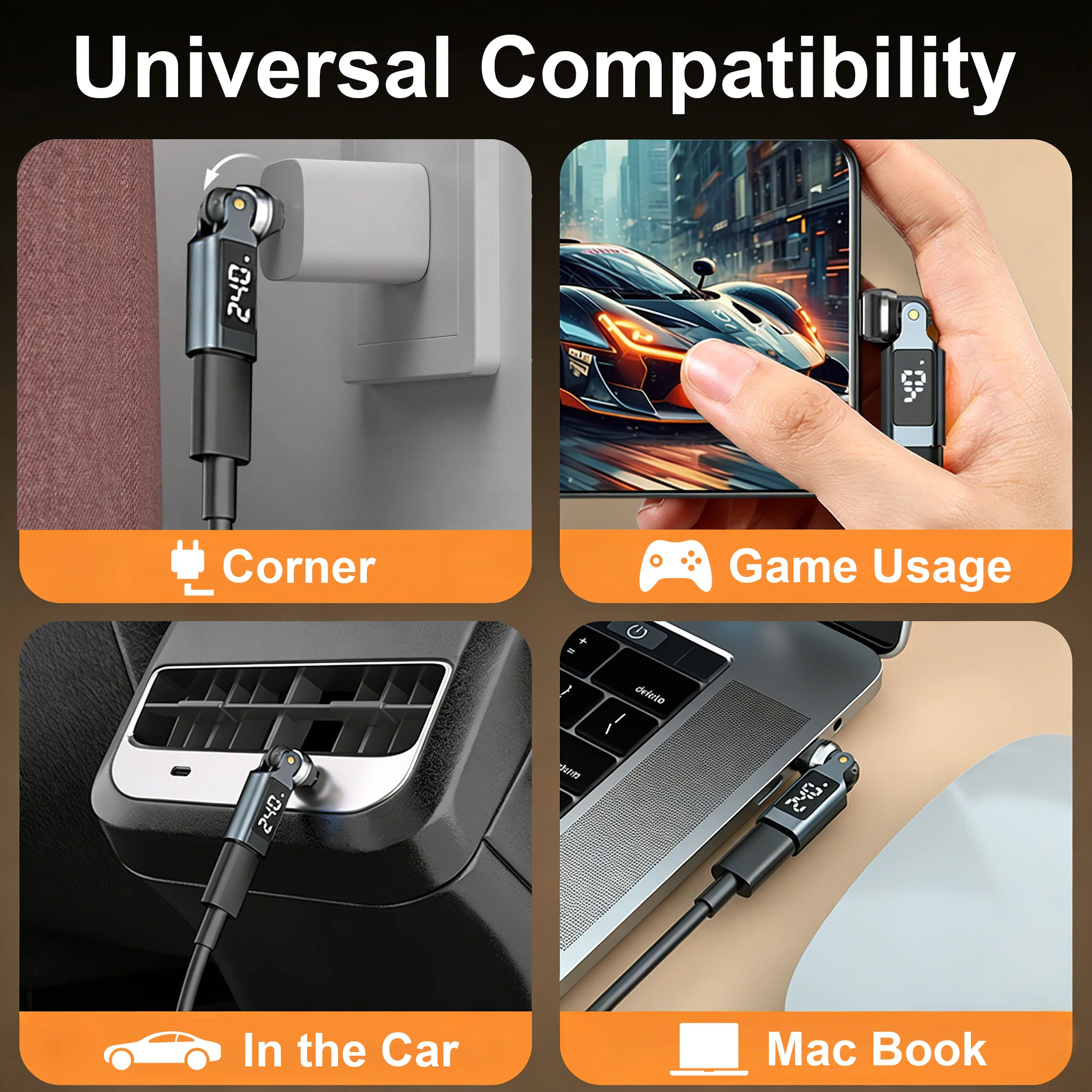 240W 타입 C 어댑터 540 °   회전식 OTG 컨버터 180 ° USB C to Type-C 디지털 디스플레이 커넥터 (아이폰 17, 삼성 S26, 맥북용)