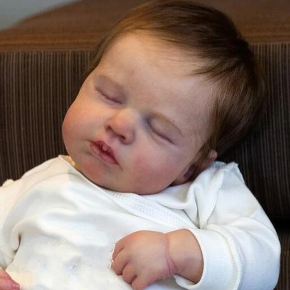 Realistic Baby Dolls Silicone Finished Dolls with Brown Hair Photography Simulation Dolls for Children Gifts Baby Companion Toys