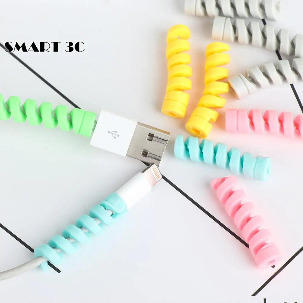 10pcs Spiral Cable Protector Desk Set Earphone Cable Organizer Wire Data Line Holder Winder Wrap Cord Desk Accessories Cable Clips Cable Holder