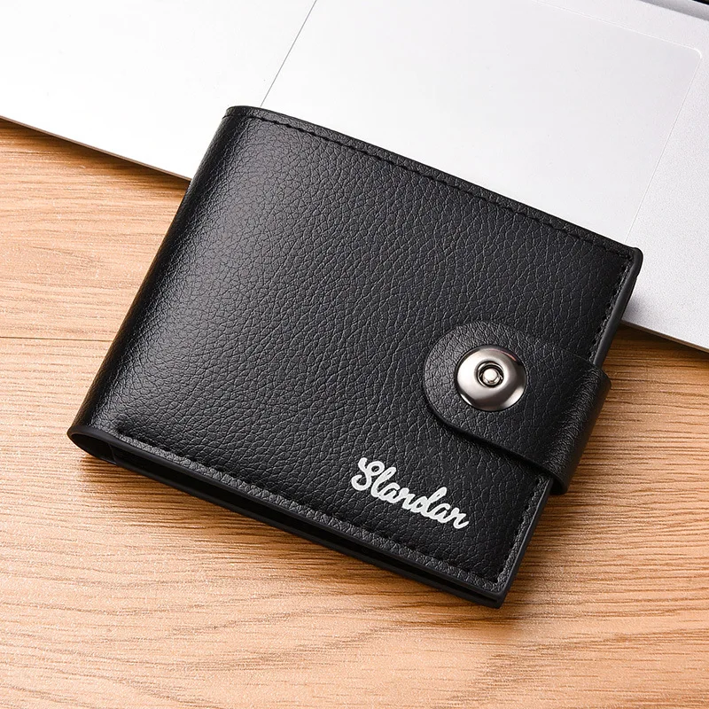 Magnetic buckle wallet for men, simple and ultra-thin with multiple card slots, student casual wallet, business youth wallet