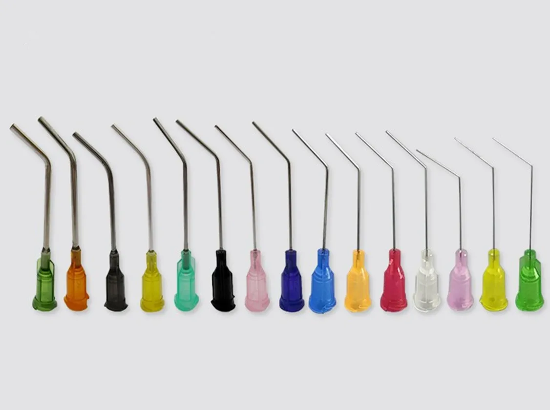 Dispensing Needles 10pcs 1.5 Inch 45 Degrees Elbow TS-TT Syringe Blunt Tip Threaded Port From 14G-34G dispensing needle surgical needle tool