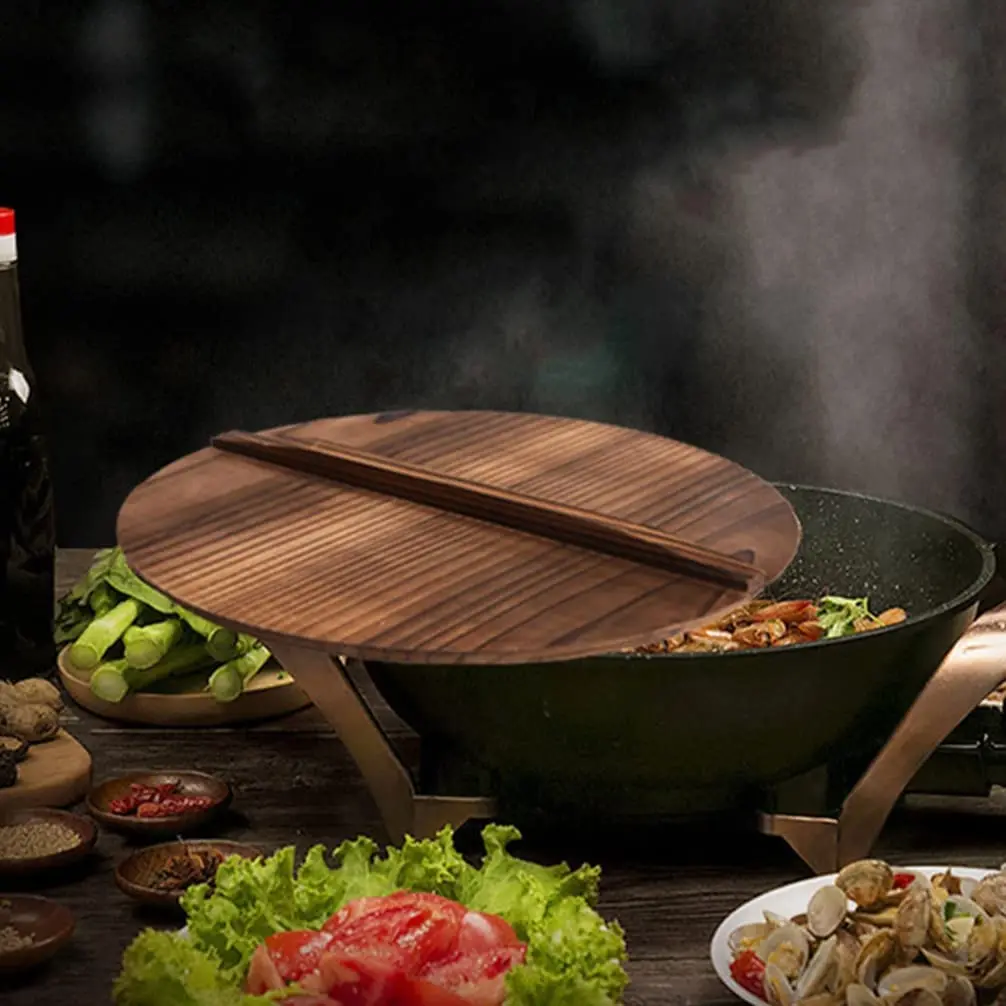 32CM Wooden Wok Lid Round Natural Lid Pot Kitchen Cookware Wood Pan Cover Kitchen Accessories Covers