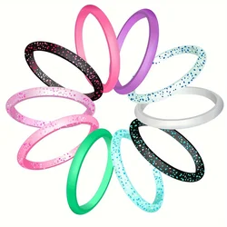 Set of 10 Vibrant Silicone Rings for Women - Thin, Stackable & Hypoallergenic Rubber Bands in Bright Colors