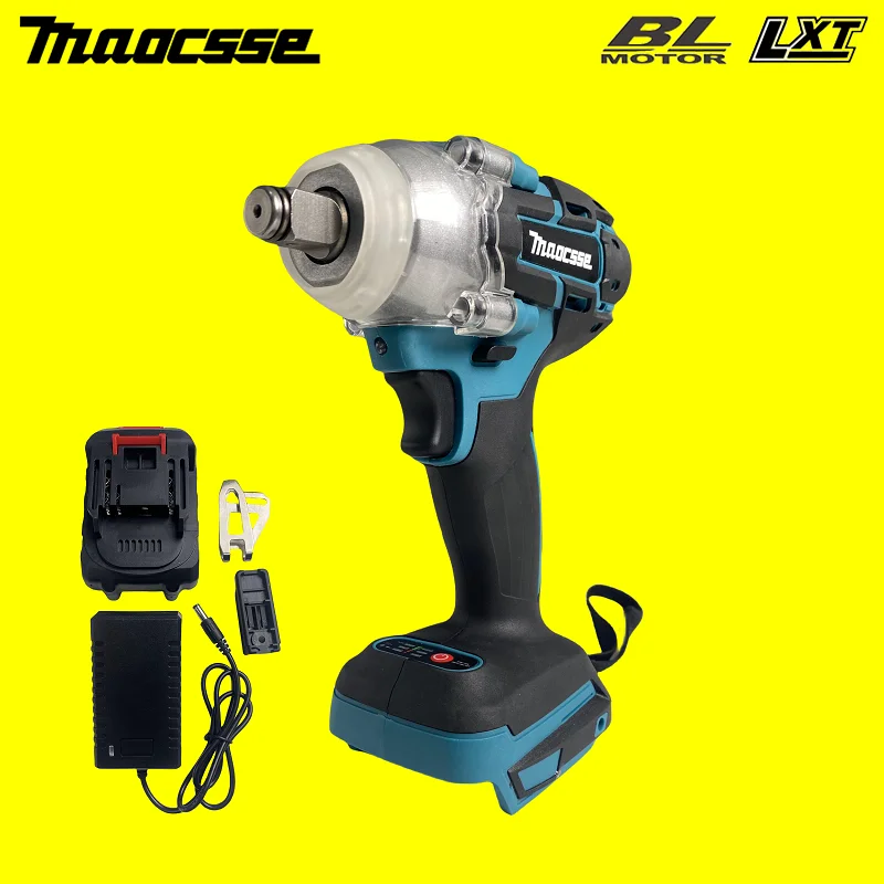 520N.M Brushless Electric Impact Wrench Cordless Electric Wrench 1/2 inch Suitable for Makita 18Vbattery Screwdriver Power Tools chain screw gun head cordless power drill auto feed screwdriver attachment adapter power drill handheld drywall screw gun tools