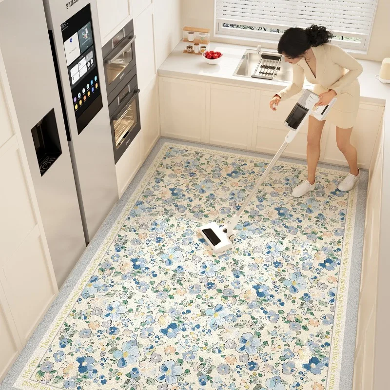 Modern Simple Kitchen Floor Mat PVC Leather Waterproof Oil-proof Carpet Large Floral Anti-fouling Balcony Rugs Tapete De Cozinha