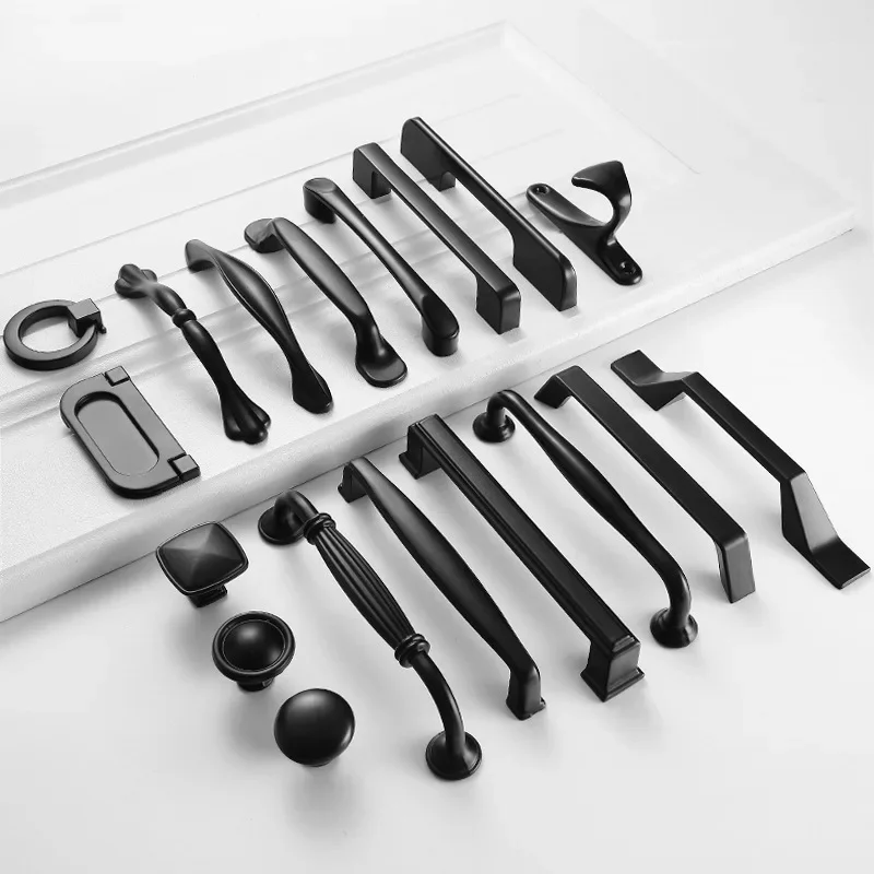 Black Kitchen Handle Zinc Alloy Cabinet Knobs Stylish Drawer Knobs Pulls Furniture Handle Cabinet Door Hardware