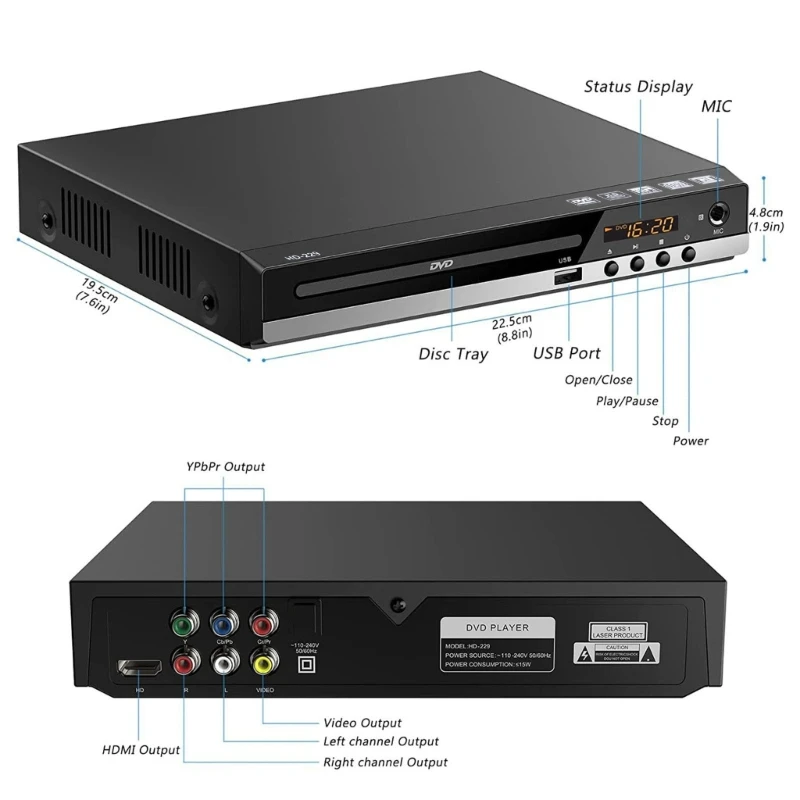 Dvd player High-defination 1080P Home DVD Player Box TV All Region Free DVD CD-Discs Player AV-Output Built-in MIC-port 55KC
