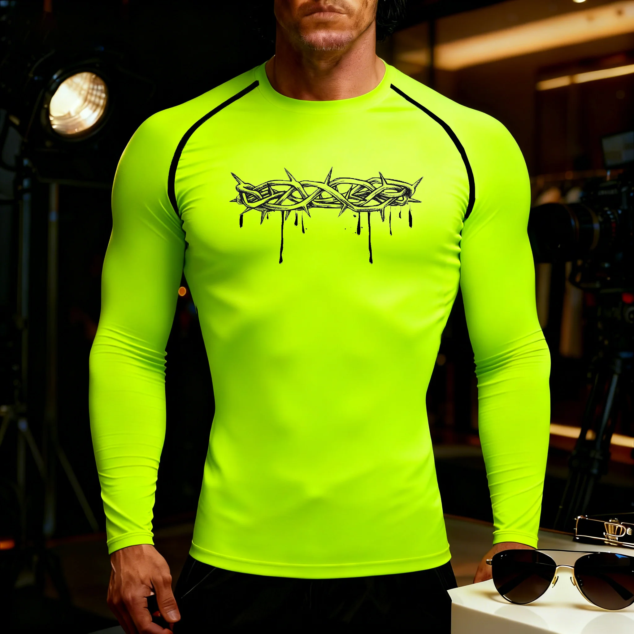 Men‘s Thorns print Compression Running T-Shirt Fitness Tight Long Sleeve Sport T-shirt Training Jogging Shirts Quick Dry Clothes 10 Sdf83834b85d94cc0b4ea46688ea9ec99q