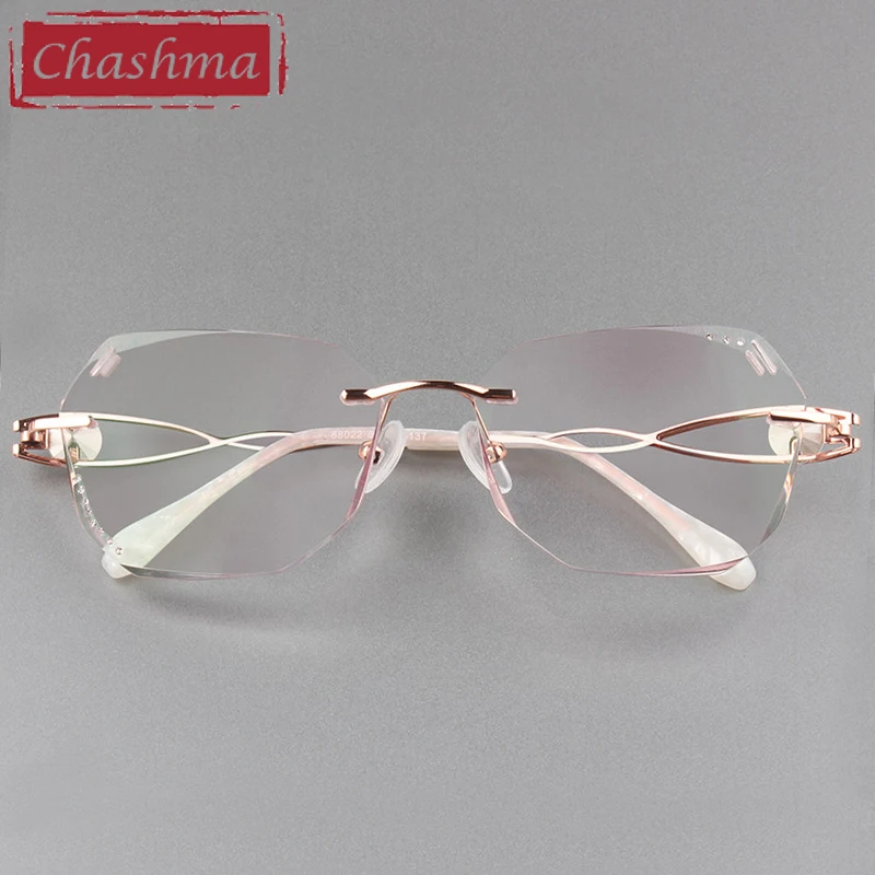 

Chashma Rimless Eyeglasses Titanium Fashion Eye Glasses Diamond Trimmed Spectacle Frames Women Gradient Sunglasses Tint Lens