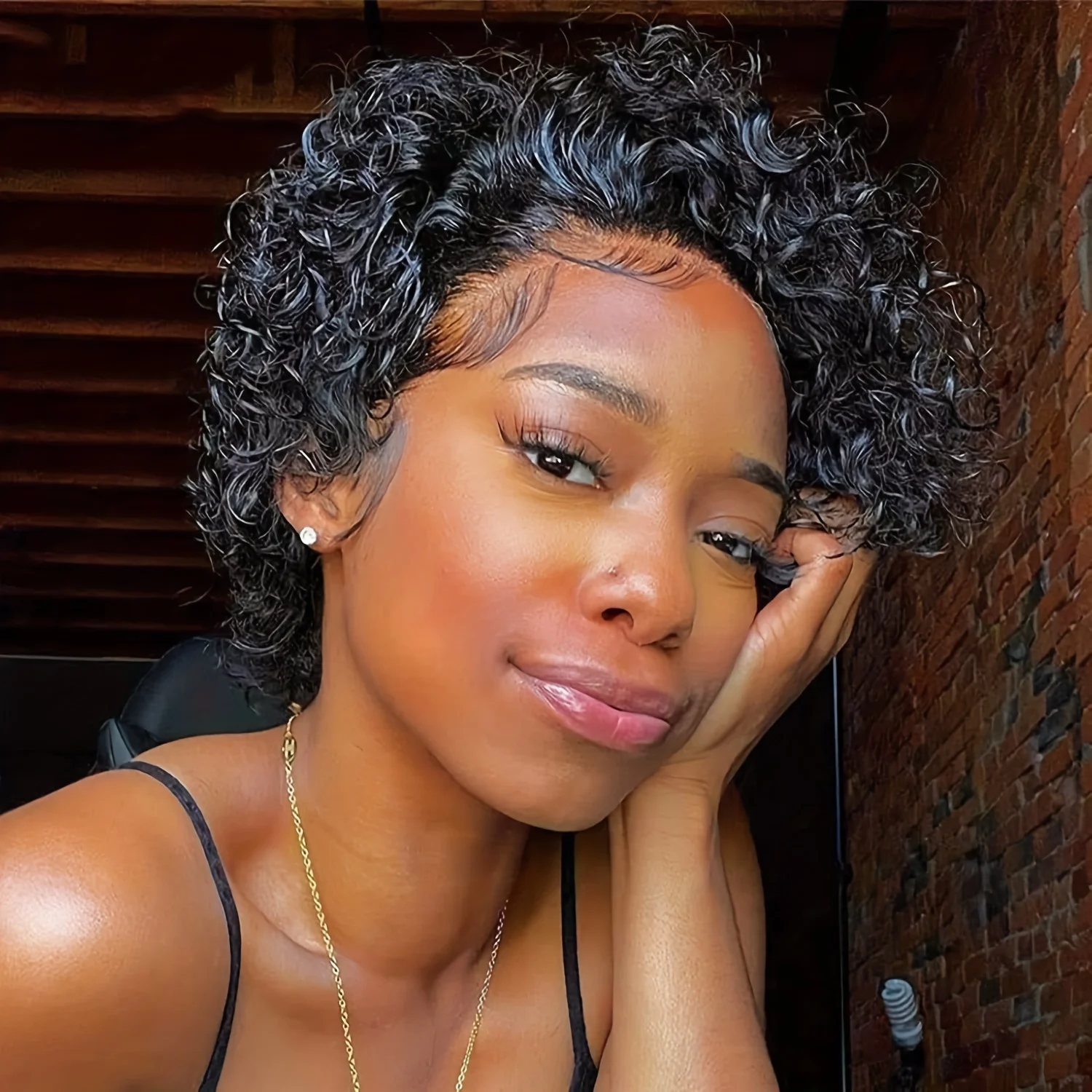Short Curly Human Hair Wigs Pixie Cut Curly For Women 6 Inch 13x1 Transparent Lace Frontal Wigs Water Wave Orange Color