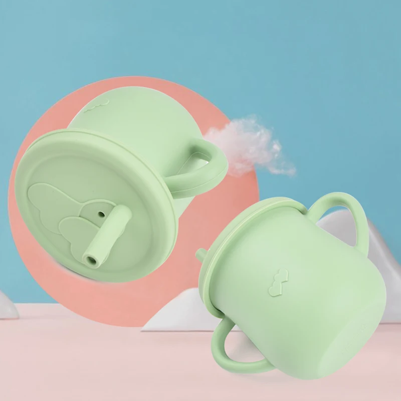 Baby Feeding Cups Food Grade Silicone Children Drinking Straws Cup With Handle Sippy Leakproof Cup With Lids Baby Tableware