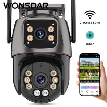 WONSADR Outdoor IP Camera With WiFi 5Ghz & 2.4Ghz PTZ Camera AI Human Detection Dual Screen CCTV Security Camera Audio iCSee APP 1