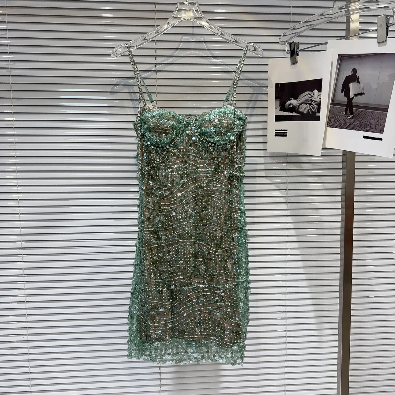DEAT Heavy Industry Diamond Chain Pearl Suspender Dresses Women For Women 2024 Summer New Party Strap Dress Female 29L7707
