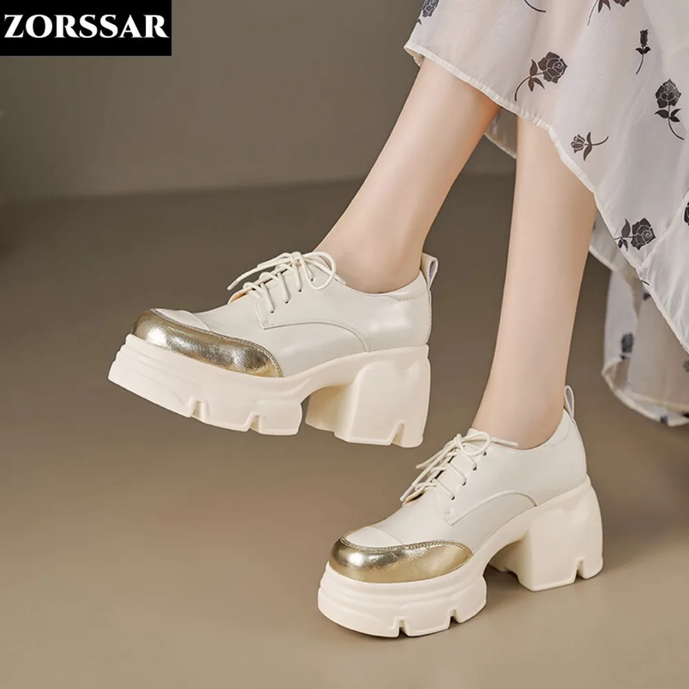 

Chunky Platform Oxfords Shoes for Women 2024 Spring Non Slip Lace Up High Heel Woman Thick Bottom Genuine Leather Gothic Shoes