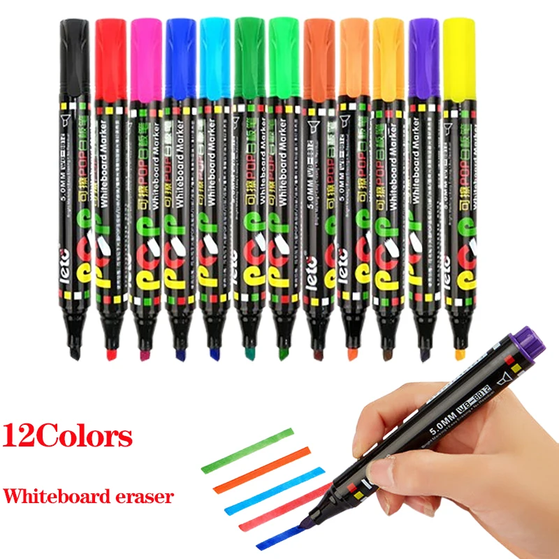 Rotuladores borrables de punta gruesa para niños, bolígrafos de pizarra  blanca de 12 Colores, rotuladores oblicuos para escuela, oficina,  estudiantes, aula - AliExpress